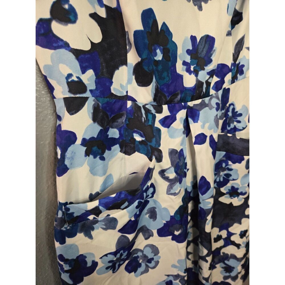 Donna Morgan Women's White and Blue Floral Sleeveless Dress Size 14 - Picture 2 of 6